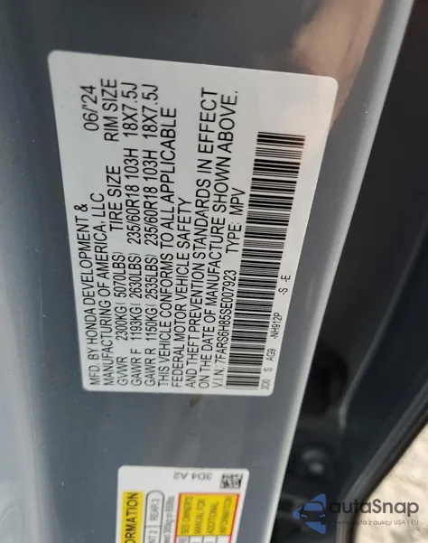 2025 Honda Cr-V Sport-L из США, поврежденный, VIN 7FARS6H85SE007923